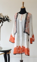 Orange and White. Orange panels with Black embroidery.  Embroidery on sleeves and Daman.