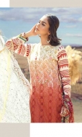-Printed Embroidered Luxury Lawn Shirt. -Printed Embroidered Chiffon Dupatta. -Ribs Cambric TROUSER.