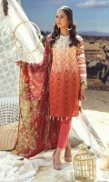 -Printed Embroidered Luxury Lawn Shirt. -Printed Embroidered Chiffon Dupatta. -Ribs Cambric TROUSER.