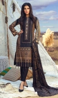 -Printed Embroidered Luxury Lawn Shirt. -Printed Embroidered Chiffon Dupatta. -Ribs Cambric TROUSER.