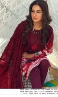 -Printed Embroidered Luxury Lawn Shirt. -Printed Embroidered Chiffon Dupatta. -Ribs Cambric TROUSER.