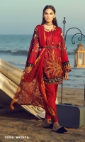 Shirt : Printed Lawn Shirt with Embroidered Front. Dupatta : Printed Chiffon Wiith Embroidery Trouser : Cambric Trouser with Embroidered Bunches/Belts