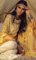 Shirt : Printed Lawn Shirt with Embroidered Front. Dupatta : Printed Chiffon Wiith Embroidery Trouser : Cambric Trouser with Embroidered Bunches/Belts