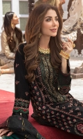 Embroidered chiffon front with hand work Embroidered chiffon side panels Embroidered chiffon back Embroidered chiffon sleeves Embroidered chiffon attachment laces Two toned organza embroidered dupatta Raw silk trouser 