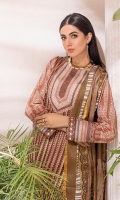 - Printed Cambric Shirt & Printed Cambric Dupatta with Gold Border & Dyed Cambric Trouser - Inaya Gold Cambric