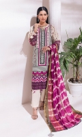- Printed Cambric Shirt & Printed Cambric Dupatta with Gold Border & Dyed Cambric Trouser - Inaya Gold Cambric