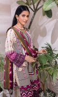 - Printed Cambric Shirt & Printed Cambric Dupatta with Gold Border & Dyed Cambric Trouser - Inaya Gold Cambric