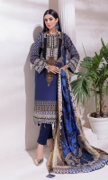 - Printed Cambric Shirt & Printed Cambric Dupatta with Gold Border & Dyed Cambric Trouser - Inaya Gold Cambric