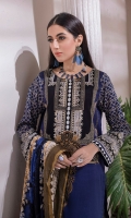 - Printed Cambric Shirt & Printed Cambric Dupatta with Gold Border & Dyed Cambric Trouser - Inaya Gold Cambric