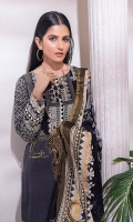 - Printed Cambric Shirt & Printed Cambric Dupatta with Gold Border & Dyed Cambric Trouser - Inaya Gold Cambric