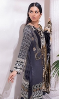 - Printed Cambric Shirt & Printed Cambric Dupatta with Gold Border & Dyed Cambric Trouser - Inaya Gold Cambric