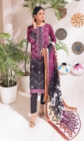 - Printed Cambric Shirt & Printed Cambric Dupatta with Gold Border & Dyed Cambric Trouser - Inaya Gold Cambric