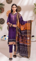 - Printed Cambric Shirt & Printed Cambric Dupatta with Gold Border & Dyed Cambric Trouser - Inaya Gold Cambric