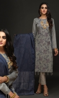 Full Front Embroidered Lawn Jacquard Shirt (Dyed Yarn) .Lawn Jacquard Dupatta. .Cambric Trouser