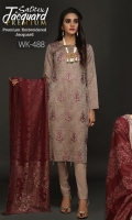 Full Front Embroidered Lawn Jacquard Shirt (Dyed Yarn) .Lawn Jacquard Dupatta. .Cambric Trouser