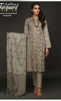 Full Front Embroidered Lawn Jacquard Shirt (Dyed Yarn) .Lawn Jacquard Dupatta. .Cambric Trouser