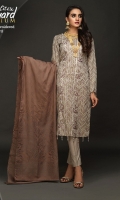 Full Front Embroidered Lawn Jacquard Shirt (Dyed Yarn) .Lawn Jacquard Dupatta. .Cambric Trouser