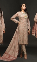 Full Front Embroidered Lawn Jacquard Shirt (Dyed Yarn) .Lawn Jacquard Dupatta. .Cambric Trouser