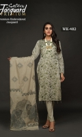 Full Front Embroidered Lawn Jacquard Shirt (Dyed Yarn) .Lawn Jacquard Dupatta. .Cambric Trouser
