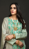 Full Front Embroidered Lawn Jacquard Shirt (Dyed Yarn) .Lawn Jacquard Dupatta. .Cambric Trouser