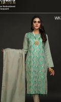Full Front Embroidered Lawn Jacquard Shirt (Dyed Yarn) .Lawn Jacquard Dupatta. .Cambric Trouser