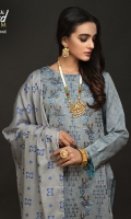 Full Front Embroidered Lawn Jacquard Shirt (Dyed Yarn) .Lawn Jacquard Dupatta. .Cambric Trouser