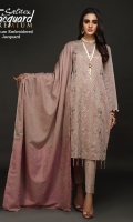 Full Front Embroidered Lawn Jacquard Shirt (Dyed Yarn) .Lawn Jacquard Dupatta. .Cambric Trouser