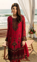 Luxury Embroidered Chiffon Front Embroidered Chiffon Sleeves Dyed Chiffon Back Embroidered Lace Attachment Dyed Raw Silk Inner