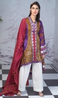 -Shirt : Printed Lawn Shirt with Embroidered Front. -Dupatta : Lawn Jacquard Dupatta -Trouser : Plain Dyed Cambric Trousers.