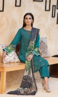 Shirt : Lawn Embroidered Front Lawn with Printed Back And Sleeves. Dupatta : Digital Printed Monar Dupatta Trouser : Dyed Cambric Trouser Blue color, Zari & sequins work on  Shirt Front embroidered.