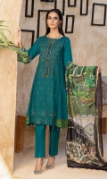 Shirt : Lawn Embroidered Front Lawn with Printed Back And Sleeves. Dupatta : Digital Printed Monar Dupatta Trouser : Dyed Cambric Trouser Blue color, Zari & sequins work on  Shirt Front embroidered.