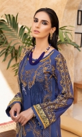 Shirt : Lawn Embroidered Front Lawn with Printed Back And Sleeves. Dupatta : Digital Printed Monar Dupatta Trouser : Dyed Cambric Trouser Blue color, Zari & sequins work on  Shirt Front embroidered.