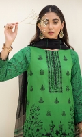 Shirt : Lawn Embroidered Front with Digital Printed Back & Sleeves Dupatta : Organza Khaadi Dupatta Trouser : Dyed Cambric Trouser