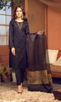 Broshia Jacqaurd Shirt with Embroidered Front, Organza Jacquard Dupatta and Dyed Cambic Trouser.