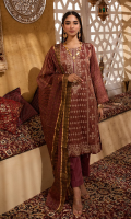 3pc Jacquard Embroidered Shirt With Khaddi Dupatta and cambric Trouser