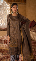 3pc Jacquard Embroidered Shirt With Khaddi Dupatta and cambric Trouser