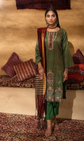 3pc Jacquard Embroidered Shirt With Khaddi Dupatta and cambric Trouser