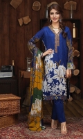 -Un-Stitched 3pc Jacquard Cambric Embroidered Shirt , Printed Chiffon Dupatta & Cambric Trouser.