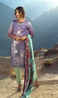 Shirt: Printed Embroidered Cambric Shirt. Trouser: Dyed Cambric Trouser Dupatta: Printed Wool Net Dupatta.