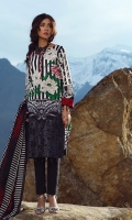 Shirt: Printed Embroidered Cambric Shirt. Trouser: Dyed Cambric Trouser Dupatta: Printed Wool Net Dupatta.