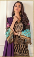 Gold Print Shirt Front on Cottel Fabric 1.12 Meters Gold Print Shirt Back on Cottel Fabric 1.12 Meters Gold Print Sleeves on Cottel Fabric 0.65 Meters 3 Embroidery Bunches on Lawn Dyed Cotton Tensile Pants 2.5 Meters Dyed Woven Zari Dupatta 2.5 Meters.