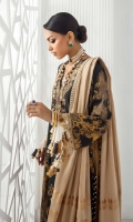 Gold Paste Printed Shirt Front On Slub Lawn 	1.25 meters Gold Paste Printed Shirt Back On Slub Lawn 	1.25 meters Gold Paste Printed Sleeves On Slub Lawn 	0.65 meter Gold Paste Printed Daman Border On Slub Lawn	1 meter Gold Paste Printed Sleeves Border On Slub Lawn	1.5 meters Embroidered Neckline On Organza 	1 piece Dyed Cotton Pants 	2.5 meters Dyed Woven Banarsi Dupatta	2.5 meters