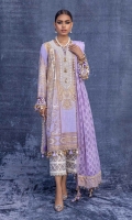 Gold Paste Printed Shirt Front On Slub Lawn 	1.25 meters Gold Paste Printed  Shirt Back On Slub Lawn 	1.25 meters Gold Paste Printed Sleeves On Slub Lawn 	0.65 meter Embroidered Neckline On Organza 	1 piece Dyed Cotton Pants	2.5 meters Dyed Woven Jacquard Dupatta 	2.5 meters