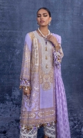 Gold Paste Printed Shirt Front On Slub Lawn 	1.25 meters Gold Paste Printed  Shirt Back On Slub Lawn 	1.25 meters Gold Paste Printed Sleeves On Slub Lawn 	0.65 meter Embroidered Neckline On Organza 	1 piece Dyed Cotton Pants	2.5 meters Dyed Woven Jacquard Dupatta 	2.5 meters