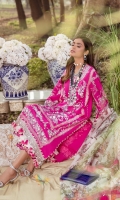 Front Embroidered On Slub lawn 1.25 mtr Back Paste Printed on Slub Lawn 1.25 mtr Sleeves Embroidered on Slub Lawn 0.65 mtr Daaman Embroidered Border on Organza 1 mtr Digital Printed Woven Net Dupatta 2.5 mtr Rotary Printed Cotton Pants 2.5 mtr