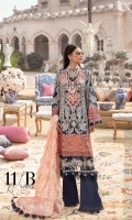 Embroidered Center Panel on Lawn 1 pc Embroidered Side Panels on Lawn 2 pcs Paste Printed Sleeves on Lawn 0.65 mtr Printed Back on Lawn 1.25 mtr Daman Paste Printed Border on lawn 1 mtr Daman Embroidered Border on Organza 1 mtr Embroidered Dupatta Pallu on Tulle Net 2 mtr Embroidered Dupatta on Tulle Net 2 mtr