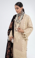 Shirt Front Dyed  On Slub	1 meter Shirt Daman Border  On Slub	1 meter Shirt Daman Border  On Slub	1 meter Shirt Chaak Border  On Slub	2 meters Running Embroidered  Patti  On Slub	2 meters Embroidered  Neck Line  On Organza 	1 piece Sleeves Dyed & Embroidered  On Slub 	0.65 meter Polachi Shawl 	2.5 meters Dyed Back  On Slub	1.25 meters Dyed Pants  On Cotton Tencile	2.5 meters Small Bunches 	16 pieces
