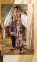 Digitally printed front on lawn: 1.25m Digitally printed back on lawn: 1.25m Digitally printed sleeves on lawn: 0.65m  Printed pants: 2.5m Printed Dupatta on chiffon (blended): 2.5m
