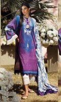 Digitally printed front on LAWN: 1.15m Digitally printed back on LAWN: 1.15m Digitally printed sleeves on LAWN: 0.6m Printed Dupatta on silver chiffon: 2.4m Embroidered neck on organza