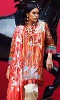 Digitally printed front on LAWN: 1.15m Digitally printed back on LAWN: 1.15m Digitally printed sleeves on LAWN: 0.6m Digitally printed Dupatta on Lawn: 2.4m Embroidery patch on organza